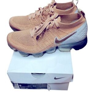Nike Air Vapormax Flyknit 2 Rose Gold Bio Beige Grey Womens Size 7 942843-602